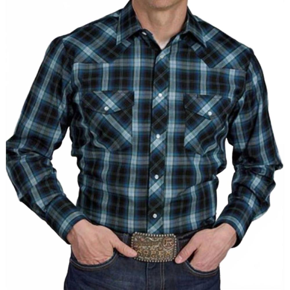 NEW ROPER men's classic snap western shirt in blue
